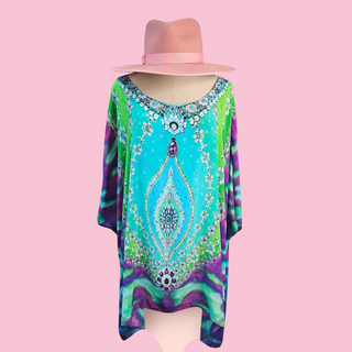 CAMILLA -Vintage Swarovski Crystal Psychedelic Top / Mini Festival Dress Est. RRP $499