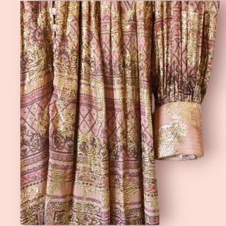 HEMNANT & NANDITA - 'NOOR' V-neck Metallic Gold Boho Dress RRP $649 NWT