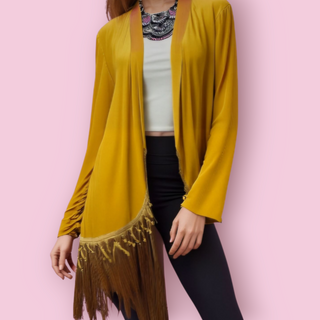 FREE PEOPLE - MUSTARD FRINGED KIMONO est. RRP $240 BNWT