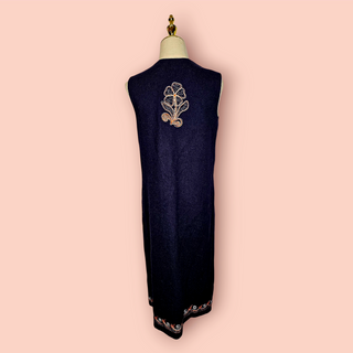 VINTAGE - 1960'S Long Open Handsewn EMBROIDERED Wool VEST/COAT
