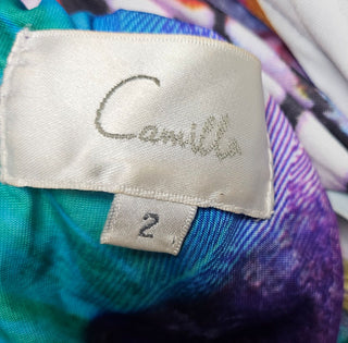 CAMILLA - Vintage Multicoloured Plunge Neck & Stretch Maxi Dress est. RRP $ 620