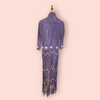 CHASING UNICORNS - Suede Jacket with Detailed Embroidery and Long Fringing with Wooden Beads RRP $1200 NWT