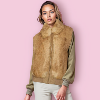 VINTAGE - 80's SUEDE & FUR BOMBER JACKET