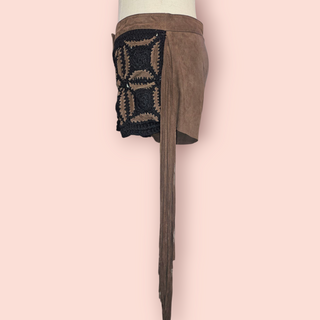 NASTY GAL - PREMIUM SUEDE AND CROCHET PATCHED FRINGED VEST AND SHORTS BNWT RRP $808 AS SET