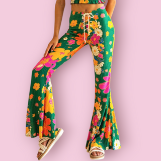LENNI THE LABEL - Flower Power Gold Metallic Flared Pants RRP $149