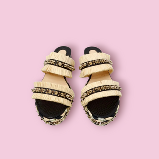 CHRISTIAN LOUBOUTIN - 'VOLTINOUDOU' Raffia Studded Platform Wedge Sandals RRP $1395