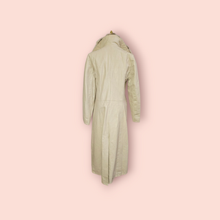 VINTAGE - 70'S LYST OFF WHITE LEATHER TRENCH COAT WITH RABBIT FUR COLLAR AND TRIMMINGS MADE IN ITALY