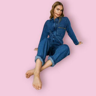 NASTY GAL - ZIP DETAILED BELTED WIDE LEG DENIM JUMPSUIT BNWT RRP $227