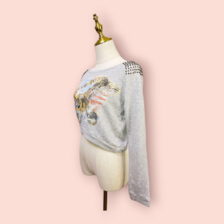 SPELL - RARE 'LIVE TO RIDE' CROPPED STUDDED EMBELLISHED SWEATER
