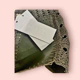 DION LEE - 'Leather Moss Green Crochet Shorts RRP $1690 NWT