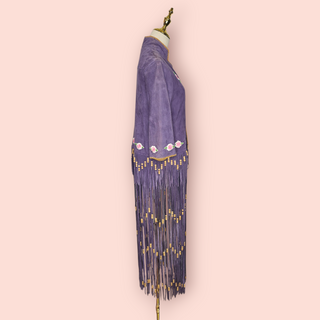 CHASING UNICORNS - Suede Jacket with Detailed Embroidery and Long Fringing with Wooden Beads RRP $1200 NWT