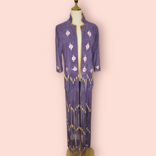 CHASING UNICORNS - Suede Jacket with Detailed Embroidery and Long Fringing with Wooden Beads RRP $1200 NWT