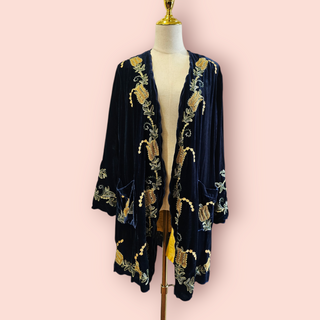 CHASING UNICORNS - MARY SILK VELVET & EMBROIDED HOUSE COAT Est. retail price $550