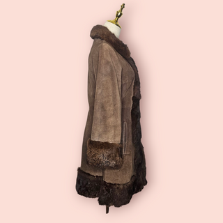 VINTAGE - SUEDE & RABBIT FUR TRIM COAT