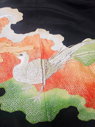 VINTAGE AUTHENTIC SILK JAPANESE KIMONO with Traditional Handsewn Stitching & Embroidery Asian Birds