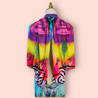 CAMILLA - Vintage Multicoloured Plunge Neck & Stretch Maxi Dress est. RRP $ 620