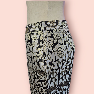 AUNT MAUD DAINTY - TWO PIECE GOLD/ BLACK & METALLIC FLORAL PANT SUIT BNWT RRP $638