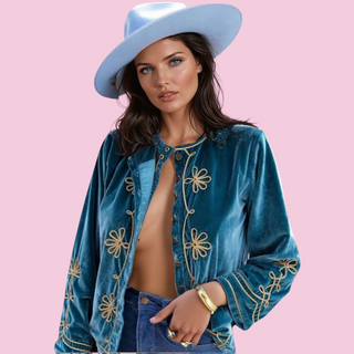 NINE LIVES BAZAAR - 'HENDRIX' JACKET teal, est. RRP $199 NWT