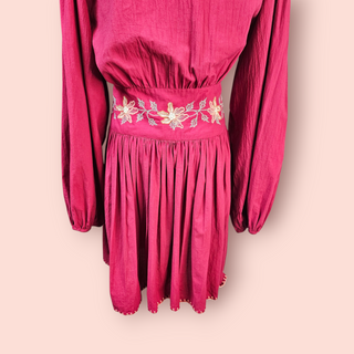 CHASING UNICORNS - 'IT'S A DREAM' Embroidered Balloon Sleeve Mini Dress with Crochet Trim Est. RRP $389