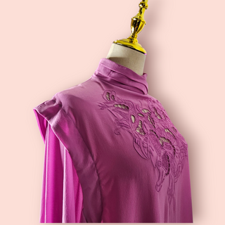 CHASING UNICORNS - 80'S Style Candy Pink Silk Mini Dress with Embroidery est. RRP $390 BNWT
