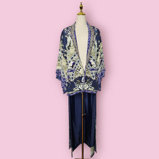 CAMILLA - 'A LITTLE PAST TWILIGHT' Silk Coat Short Front Long Back est. RRP $799 NWT