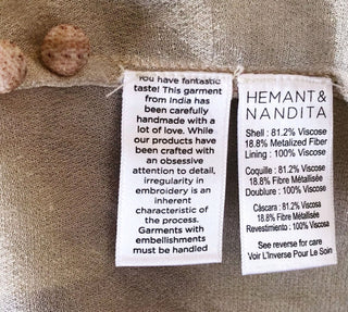 HEMNANT & NANDITA - 'NOOR' V-neck Metallic Gold Boho Dress RRP $649 NWT