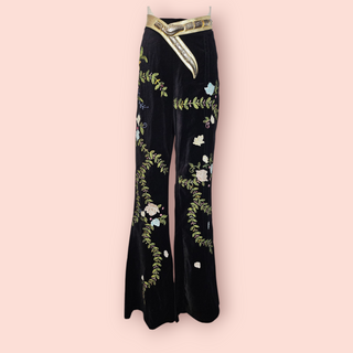 CHASING UNICORNS - 'BURN IT DOWN' Velvet Handsewn Embroidered Flared Pants est. RRP $420 NWT