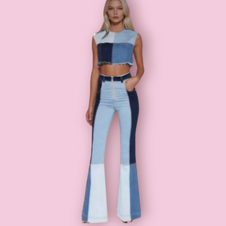 ALICE McCALL - DENIM FLARE HIGHWAISTED PATCHED JEANS est. RRP $269.00