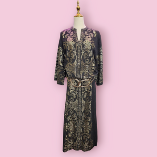 VINTAGE - AUTHENTIC 70'S COTTON AND GOLD METALLIC KAFTAN