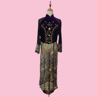 VINTAGE - 1970's GLAMOUR VELVET EMBELLISHED AND EMBROIDED SEQUIN SHEER DRESS