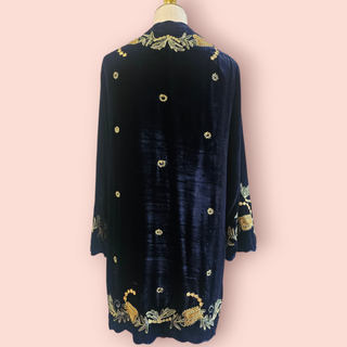 CHASING UNICORNS - MARY SILK VELVET & EMBROIDED HOUSE COAT Est. retail price $550