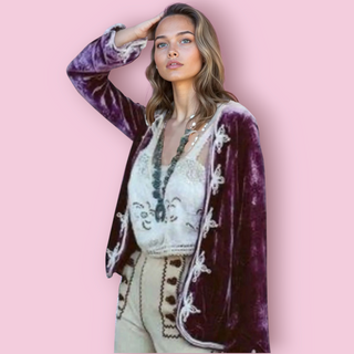 CHASING UNICORNS - "LITTLE WING" SILK VELVET JACKET with METALLIC GOLD DETAILING est. RRP $547