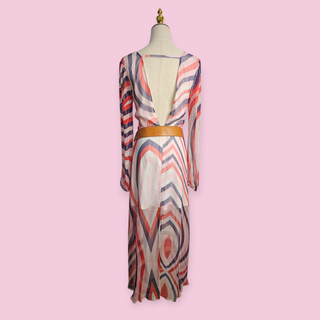 TALULAH - 'RAINBOW SWIRL' 70'S Inspired Silk Dress with Gold Metallic Thread Est. RRP $289