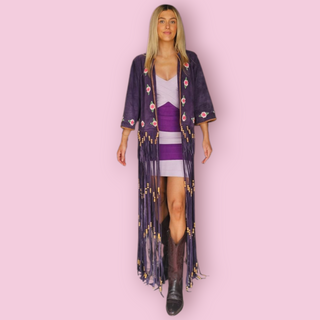 CHASING UNICORNS - Suede Jacket with Detailed Embroidery and Long Fringing with Wooden Beads RRP $1200 NWT