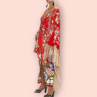 CAMILLA - 'THE LISBOA LUXE' Draped Fringed Kimono Shawl High Low RRP $1300