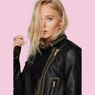 FREE PEOPLE - 'BANG BANG' Vegan Embroidered Biker Jacket RRP $249