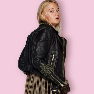 FREE PEOPLE - 'BANG BANG' Vegan Embroidered Biker Jacket RRP $249