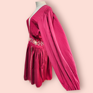 CHASING UNICORNS - 'IT'S A DREAM' Embroidered Balloon Sleeve Mini Dress with Crochet Trim Est. RRP $389