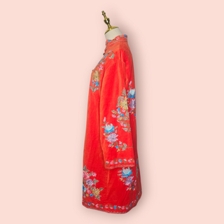 CHASING UNICORNS - 'ITS ONLY ROCK N ROLL' EMBROIDERED COTTON VELEVET LONG LINE JACKET est. RRP $720 NWT