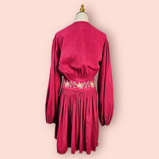 CHASING UNICORNS - 'IT'S A DREAM' Embroidered Balloon Sleeve Mini Dress with Crochet Trim Est. RRP $389