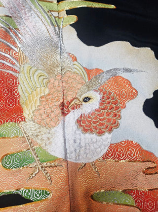 VINTAGE AUTHENTIC SILK JAPANESE KIMONO with Traditional Handsewn Stitching & Embroidery Asian Birds