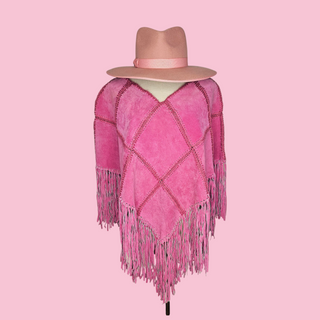 WILSONS LEATHER - Pink Suede and Crochet Suede Fringe Poncho NWT