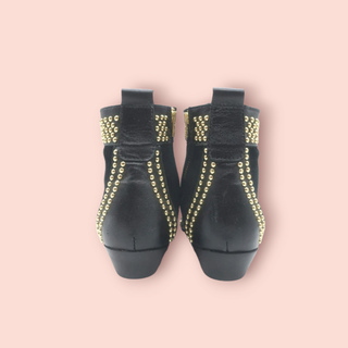 ANINE BING - CHARLIE BLACK STUDDED GOLD EMBELLISHED LEATHER AND SUEDE ANKLE BOOTS est. RRP $700