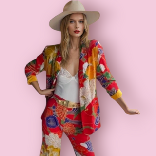 CHASING UNICORNS - Stunning Silk Blazer with Handsewn Gold & Siver Metallic Leaf Embroidery Est RRP $508$