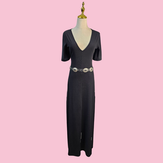 SASS & BIDE - Vintage Black Studded Slim Fit Maxi Dress with Silver Stud Embellishments Est. RRR $380