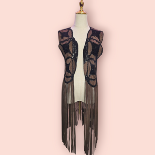 NASTY GAL - PREMIUM SUEDE AND CROCHET PATCHED FRINGED VEST AND SHORTS BNWT RRP $808 AS SET