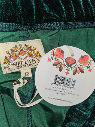 NINE LIVES BAZAAR - Velvet ' ZEPPLIN' Velvet Flares Emerald RRP $179 NWT
