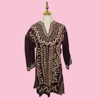 VINTAGE - 1960s Authentic Vintage Velvet Metallic Embroidered Thread Mini Dress