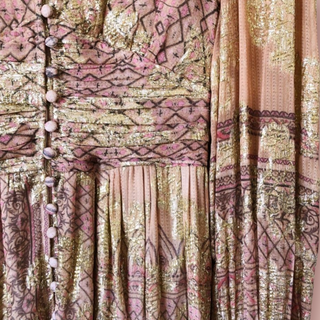 HEMNANT & NANDITA - 'NOOR' V-neck Metallic Gold Boho Dress RRP $649 NWT