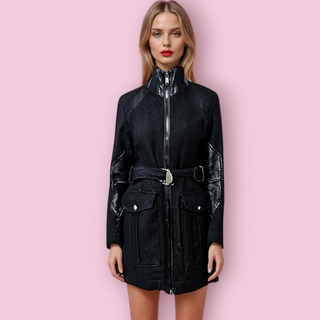 DIESEL - Vintage Wool & Leather Trench Coat Style Coat with Leather Patches est. RRP $750